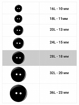 Пуговицы пластик TBY BT цв.322 черный 28L-18мм, 2 прокола, 150 шт